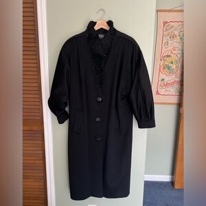 Vintage 1980s Long Batwing Style Sleeve Wool Winter Coat with Pockets
